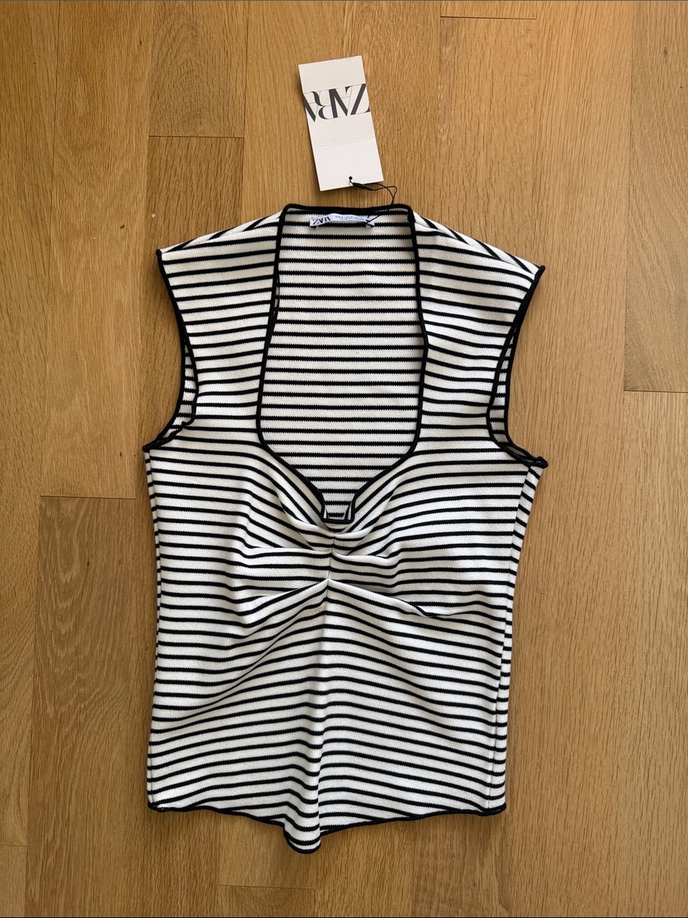 Zara Black and White Striped Twist-Front Tank
